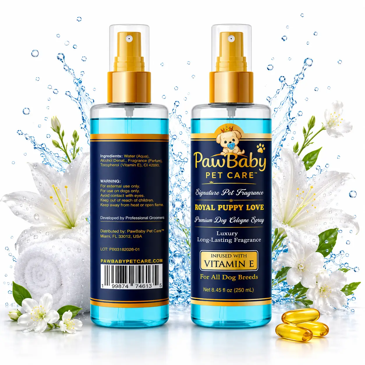 PawBaby Royal Puppy Love dog cologne spray — 2 bottle pack